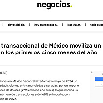 El mercado transaccional de Mxico moviliza un 68% menos de capital en los primeros cinco meses del ao